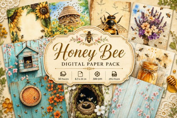 Download Vintage Bee Botanical Junk Journal Paper - Bee Collection