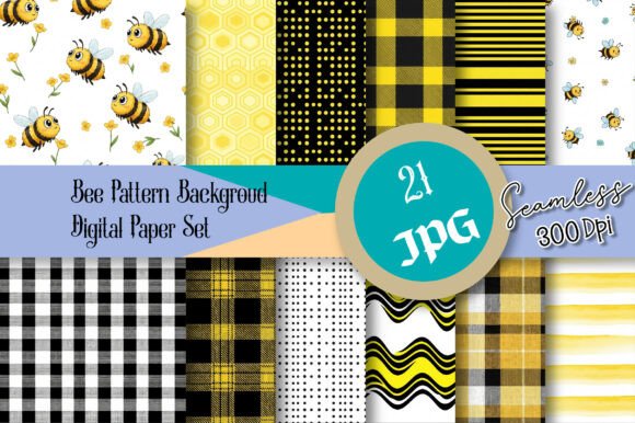 Download Bee Pattern Backgroud Digital Paper Set - Bee Collection