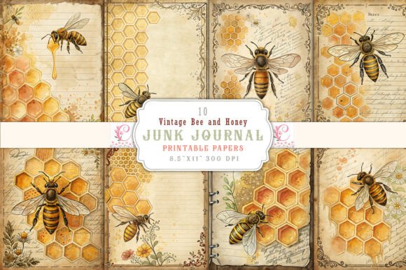 Download Vintage Bee and Honey Junk Journal Pages - Bee Collection