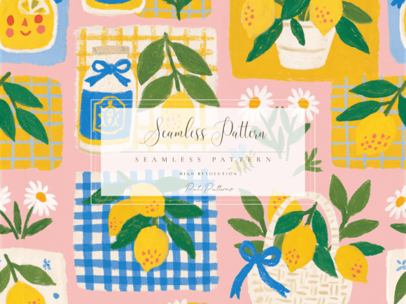 Download Seamless Lemon Orchard Pattern PNG with Daisies and Bees - Bee Collection
