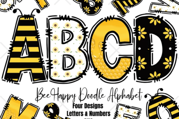 Download Bee Happy Spring Alpha Doodle Alphabet - Bee Collection