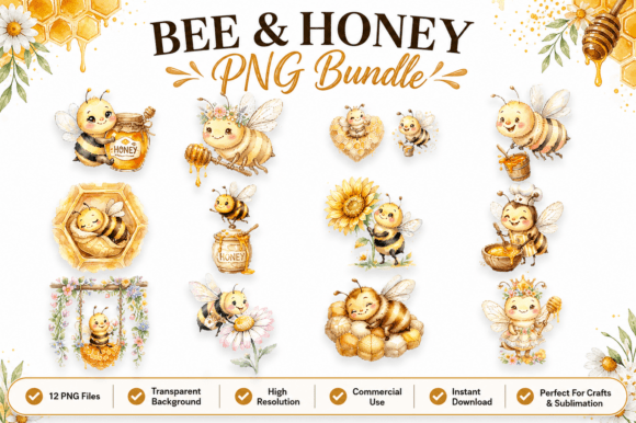 Download Bee &amp; Honey Clipart PNG Bundle - Bee Collection