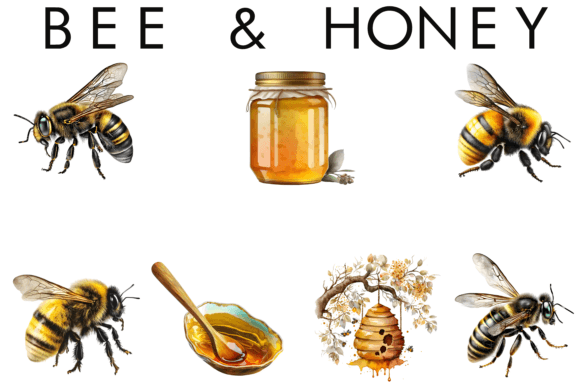 Download Watercolor Bee &amp; Honey Clipat - Bee Collection